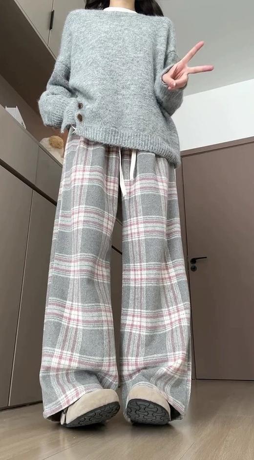 <曾小咸推荐> 灰格抽绳毛呢阔腿裤 日常价139/件 活动价99！！ 商品图7