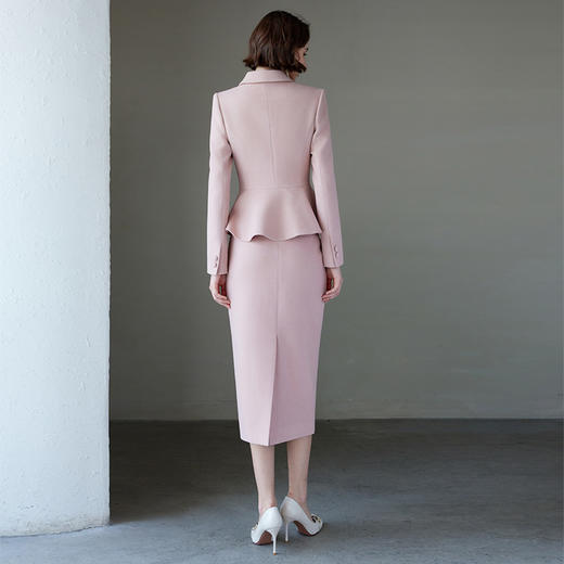 IWY/韩版名媛范套装女厚款小立领短外套冬毛呢粉色中长款套裙CS2092 商品图3
