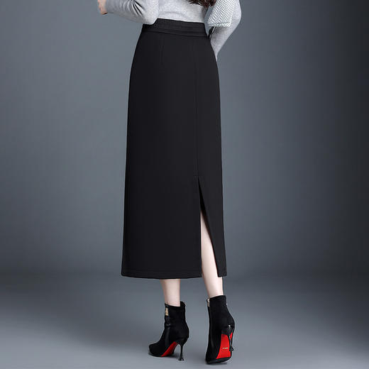 MYX-JY-9985-L简约长款通勤时尚直筒裙2024年冬款高腰开叉一步裙显瘦洋气半身裙 商品图2