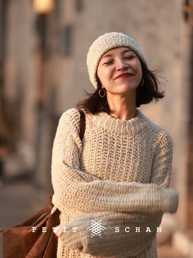 大白 羊绒手纺纱手工编织大毛衣