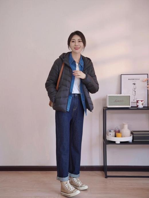 云仓 全年龄段可穿 黑色连帽轻薄羽绒服 商品图1