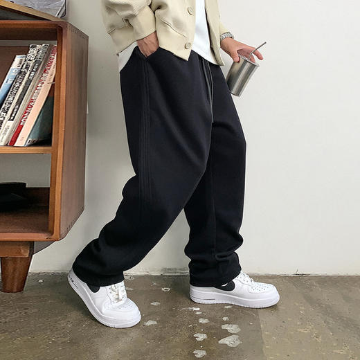徐太浪黑色阔腿百搭直筒休闲裤男新款宽松纯色大码长裤 商品图0
