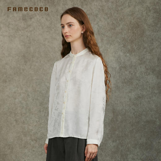 Famecoco范可儿人丝混纺正肩衬衣暗纹提花缎面衬衫FAC6BH004 商品图3