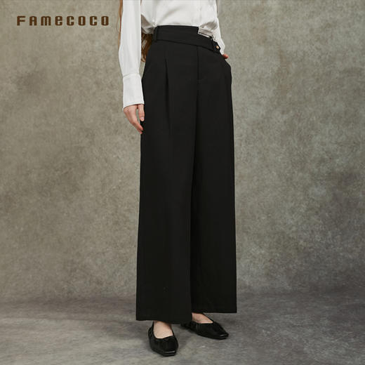 Famecoco范可儿羊毛直筒阔腿裤文艺通勤设计感腰头FAC6GA011 商品图3