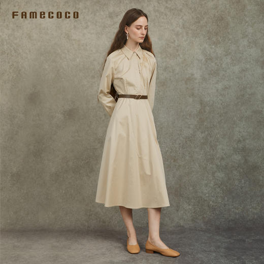 Famecoco范可儿优雅收腰衬衫连衣裙定制印花收腰长裙FAC6FA007 商品图1