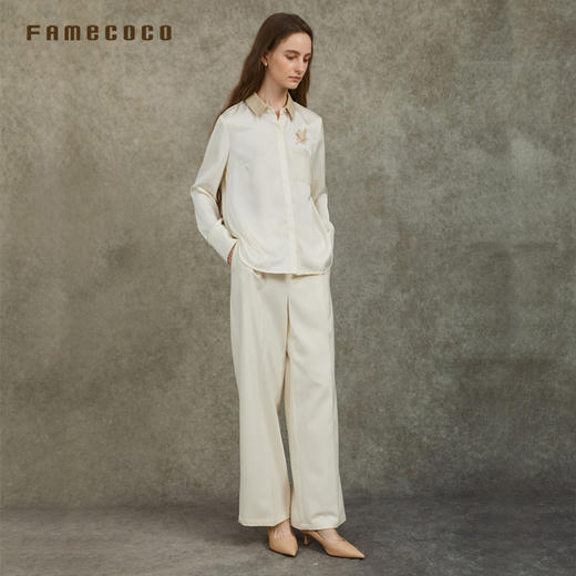 Famecoco范可儿缎面衬衫定制高雅印花简约日常通勤FAC6BH006 商品图2