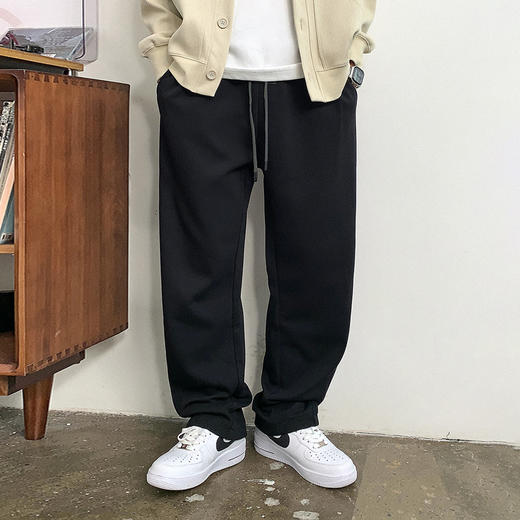 徐太浪黑色阔腿百搭直筒休闲裤男新款宽松纯色大码长裤 商品图3