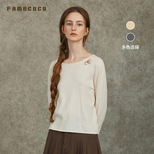 Famecoco范可儿羊毛针织衫纯色套头圆领长袖百搭文艺FAC6DB013 商品图0