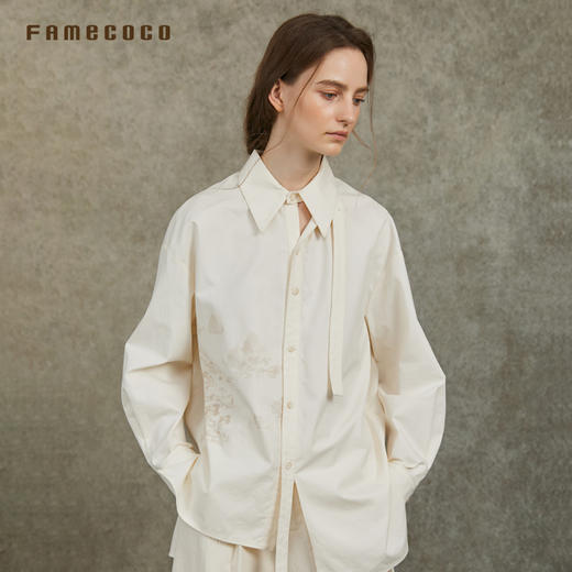 Famecoco范可儿国风山水印花衬衫设计感飘带宽松衬衣FAC6BH002 商品图3