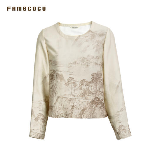 Famecoco范可儿圆领套头上衣国风山水印花锻感上衣FAC6BE002 商品图4