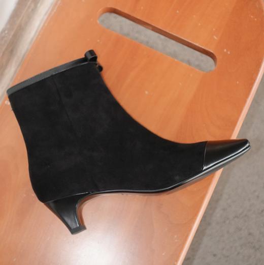 BIUCILI 「莫妮卡」原创设计蝴蝶结法式绒面方头中跟裸靴短靴 商品图2