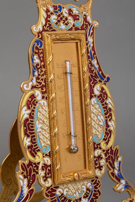独角鹿西洋古董 1850-1870年代法国拿破仑三世时期出品铜鎏金装饰珐琅彩绘温度计 商品图1