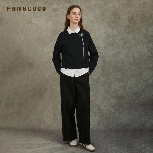 Famecoco范可儿短款圆领套头毛衫休闲高级手工绣花FAC6DB012 商品图4