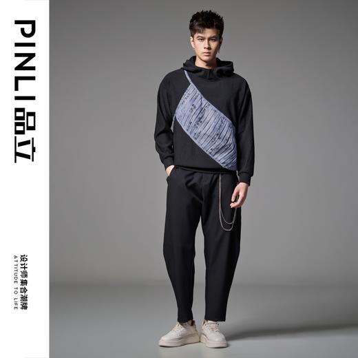 PINLI品立春季新款中国风拼接连帽卫衣男士国潮宽松休闲帽衫B243109070 商品图1