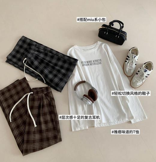 老米优品🎈3-5天！秋冬文艺感《复古磨毛格子直筒阔腿裤》怎么搭配都好看~ 随心所欲的慵懒时髦感 ！舒适好穿不挑人 K241017B 商品图2