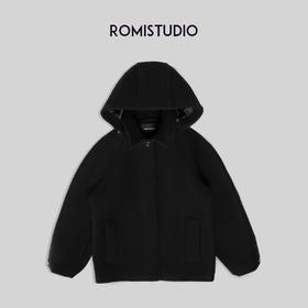 ROMI STUDIO黑色连帽羊毛外套R28W030