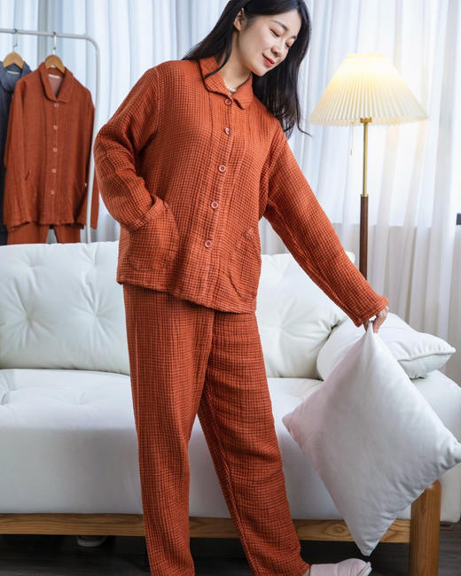 宜色家 情侣款开襟式五层纱家居服 商品图0