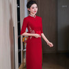 高端喜婆婆红色年轻刺绣亮丝敬酒结婚新中式妈妈婚宴装婚旗袍HQ349 商品缩略图1