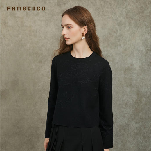 Famecoco范可儿通勤针织打底宽松*山水提花上衣FAC6DB004 商品图3