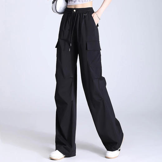 半身缘女裤 春季宽松松紧腰显瘦工装百搭美式直筒裤DS106 商品图2