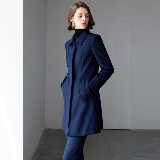 IWY/藏青色羊毛大衣女双面毛呢外套秋冬物业工服ND9020 商品图1