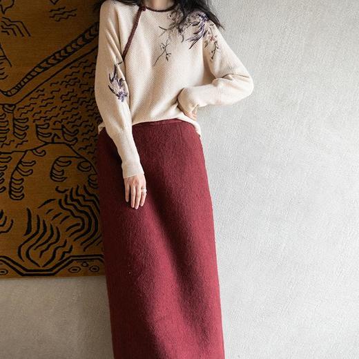 牧衣游原创 进口澳毛呢混纺半身裙女新款简约保暖百搭直筒裙 遇椿 商品图0