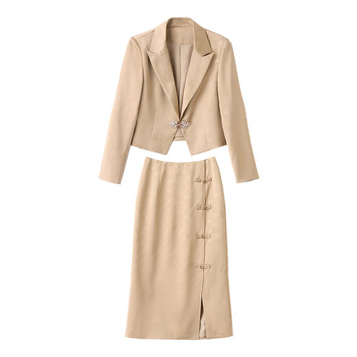 优雅修身，新中式风改良版旗袍轻熟风盐系设计感复古气质盘扣套装HR-SSQJRA688 商品图10