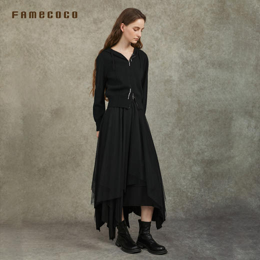 Famecoco范可儿连帽羊毛针织开衫 休闲百搭显瘦上衣FAC6DE009 商品图4
