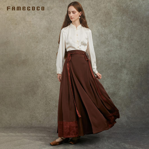 Famecoco范可儿高级缎感马面裙国风显瘦日常半身裙FAC6HA023 商品图2