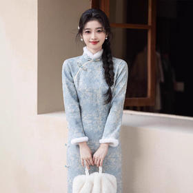 2024冬季新款提花超柔加毛加厚改良版修身旗袍SJT708