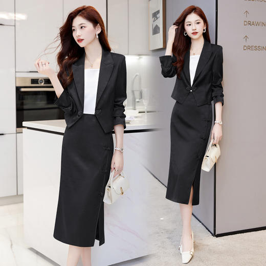 优雅修身，新中式风改良版旗袍轻熟风盐系设计感复古气质盘扣套装HR-SSQJRA688 商品图1