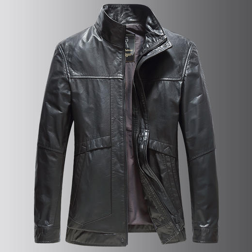 【真皮DSZ】大依优型大码立领皮牛皮夹克外套休闲简约大号皮夹克真皮皮草加肥加大 商品图2