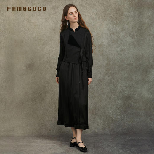 Famecoco范可儿立领提花新中式收腰连衣裙不对称搭片FAC6FA022 商品图4