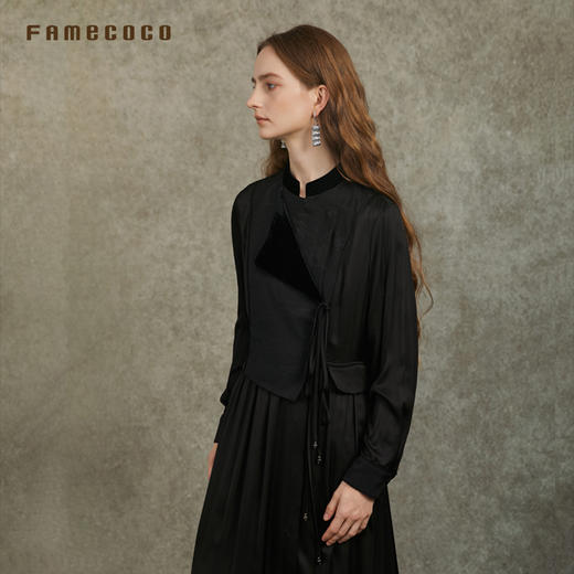 Famecoco范可儿立领提花新中式收腰连衣裙不对称搭片FAC6FA022 商品图3