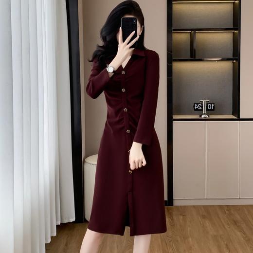 雀说新款时尚洋气V领拼接褶皱显瘦开叉中长裙AL2656 商品图3