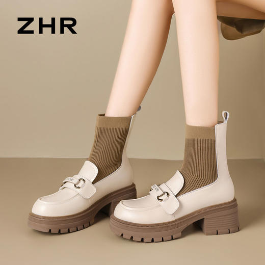 优选丨ZHR则则学院风乐福袜靴女靴新款时髦甜酷加绒保暖弹力靴  商品图8