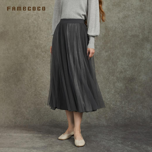 Famecoco范可儿气质网纱蕾丝半裙优雅知性A字裙FAC6HA005 商品图3