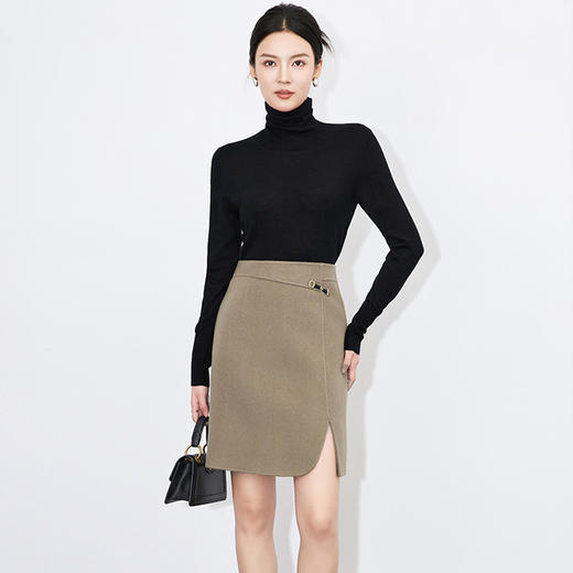 【高货wl】全新升级【铂金会员293/天猫399/差价106】(03815) 洛诗琳秋冬气质高腰通勤100羊毛双面呢包臀开衩显瘦半身裙 商品图0