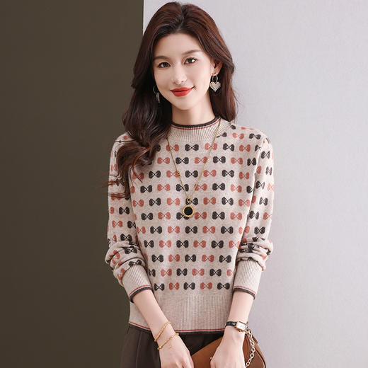 CC-101-59858半高领复古毛衣女秋冬2024厚款宽松提花气质内搭中领针织打底衫女 商品图3