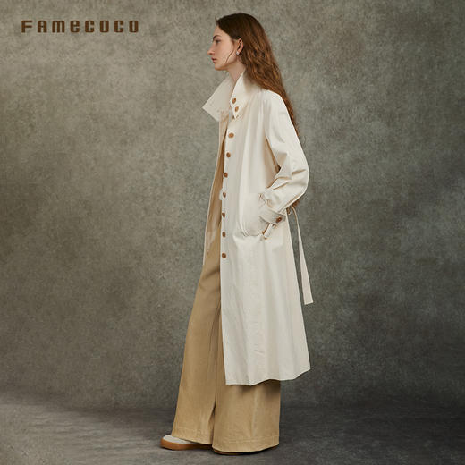 Famecoco范可儿风衣单排扣立领纯棉女通勤长款收腰FAC6AT010 商品图1