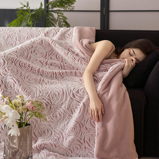 自然醒兔毛大马士革曼塔玫瑰系列盖毯毛毯欧式肌理感立体刷花兔毛绒毛毯秋冬加厚午睡毯高端沙发毯盖毯MT 商品图9