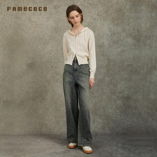 Famecoco范可儿连帽羊毛针织开衫 休闲百搭显瘦上衣FAC6DE009 商品图2
