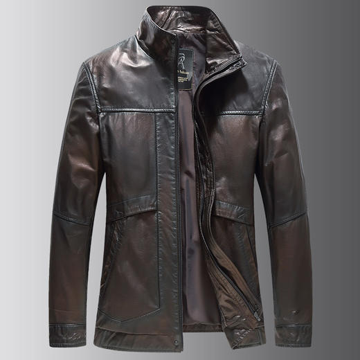 【真皮DSZ】大依优型大码立领皮牛皮夹克外套休闲简约大号皮夹克真皮皮草加肥加大 商品图7