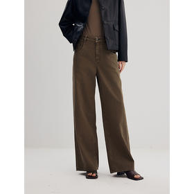 棉仓356619004-高腰复古美拉德色系重工成衣水洗陶土色阔腿牛仔裤