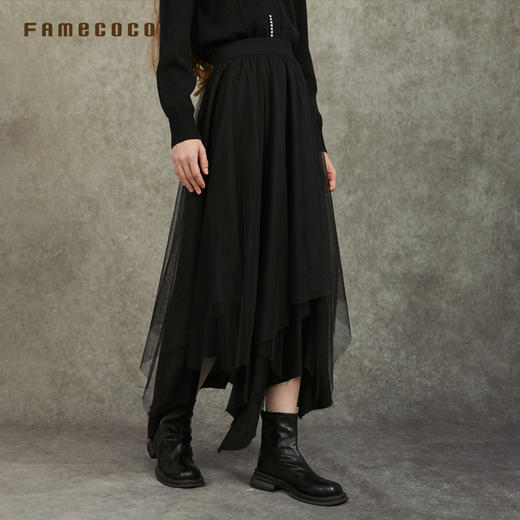 Famecoco范可儿不规则网纱半身裙长款纱裙垂坠感百搭FAC6HA027 商品图3