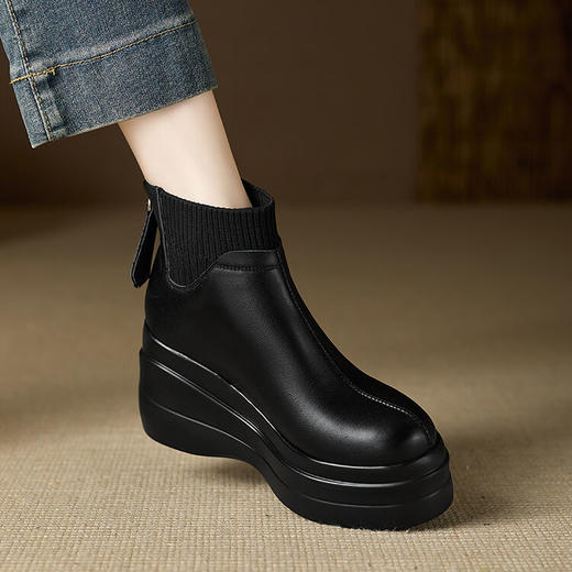 【预售5天】厚底马丁靴高跟加绒松糕鞋，时尚新款真皮坡跟短靴MQE&G82-19 商品图1