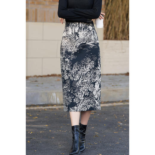 剩M 米思阳2026春季新款时尚设计感半身裙潮流国风水墨印花裙子女2058 商品图1