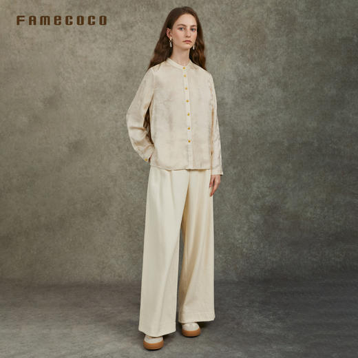 Famecoco范可儿人丝混纺正肩衬衣暗纹提花缎面衬衫FAC6BH004 商品图6