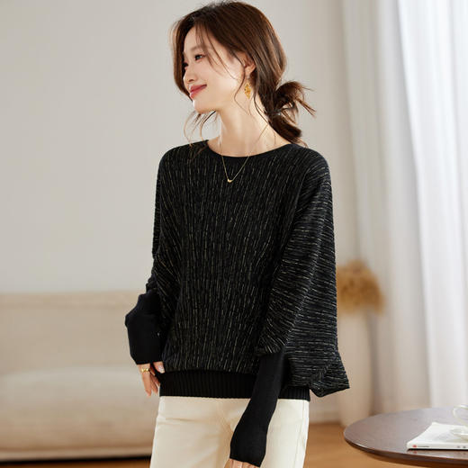 CC-JDS-8879秋冬新款蝙蝠袖针织衫宽松大码薄款洋气上衣慵懒风港风毛衣女 商品图1