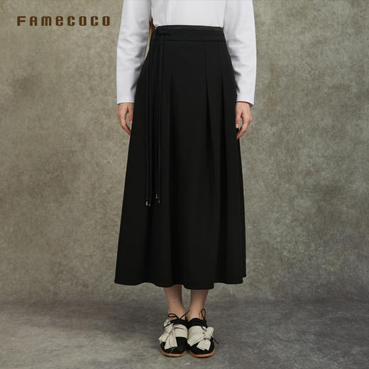 Famecoco范可儿高级锻感拼接半身裙中式简约A字长裙FAC6HA010 商品图3
